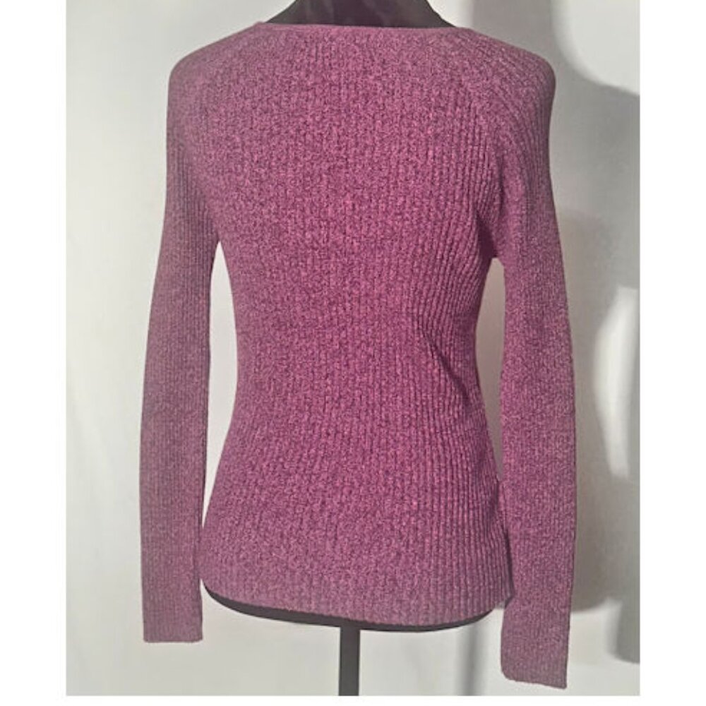 Reference Point Pink V-Neck Ribbed Sweater, Large - Picture 7 of 8